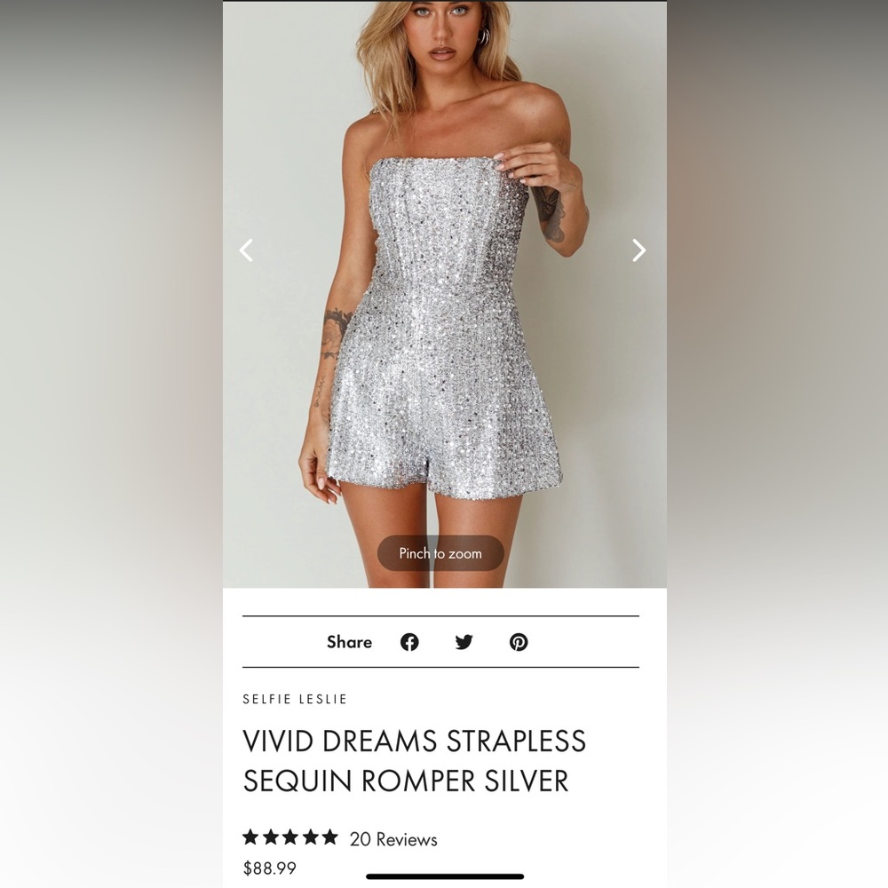 Selfie Leslie silver sequence romper. Perfect condition. Wore once.